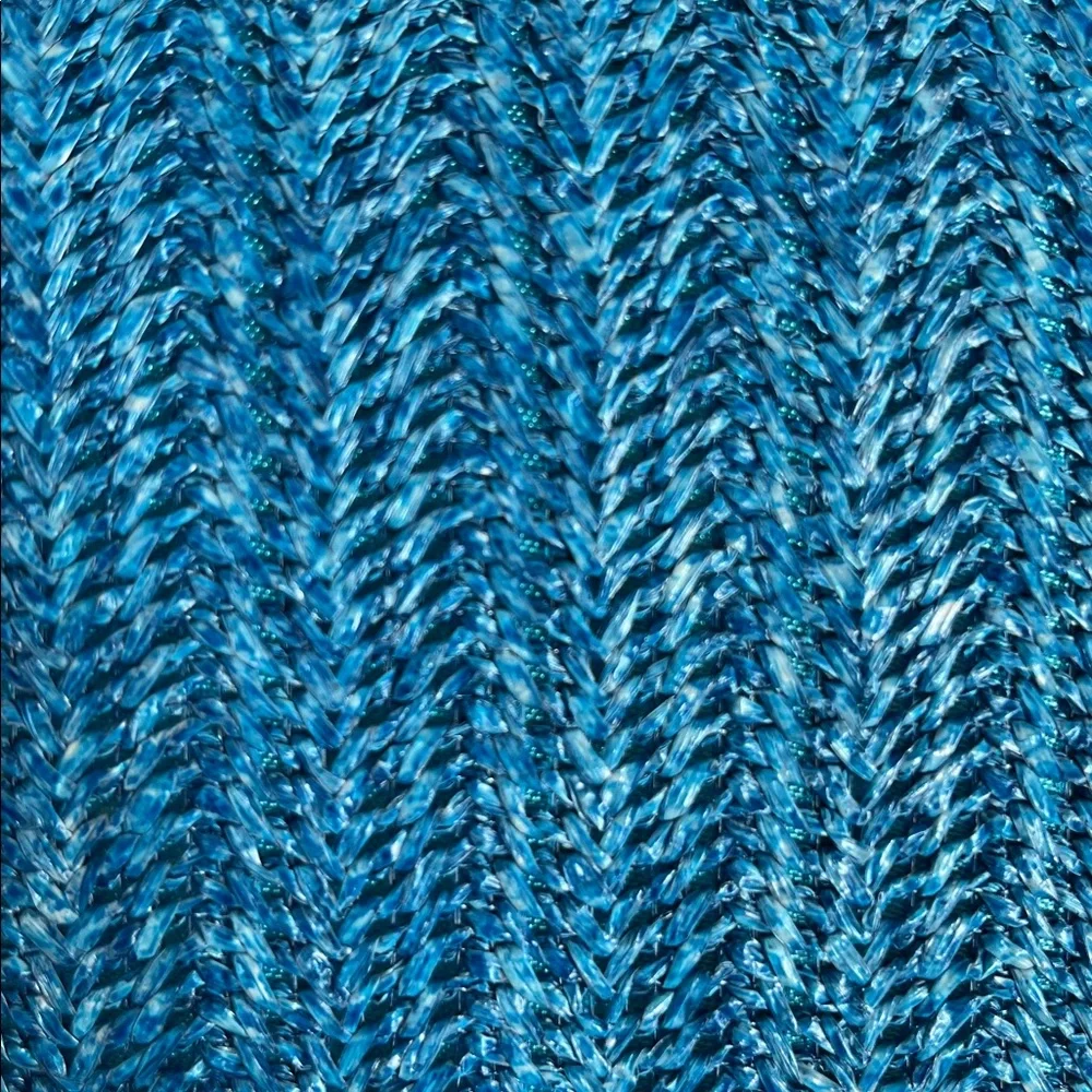 Blue Rafia/Straw yarn Woven Hardshell Clutch with Gold Chain & ball clasp lock